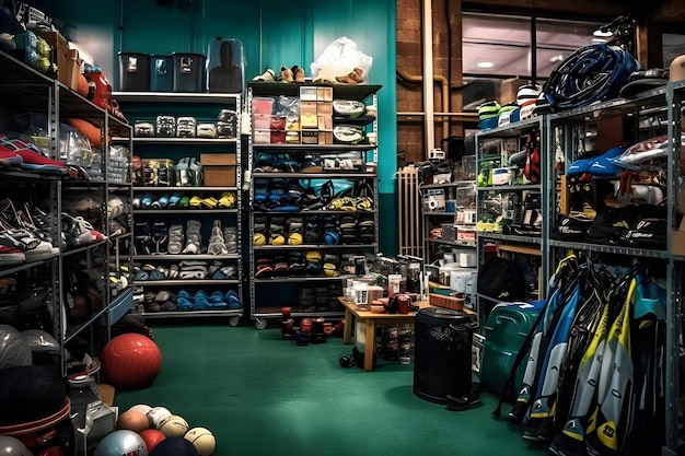 Foto stockfoto von etalase im raum sports shop generative ki