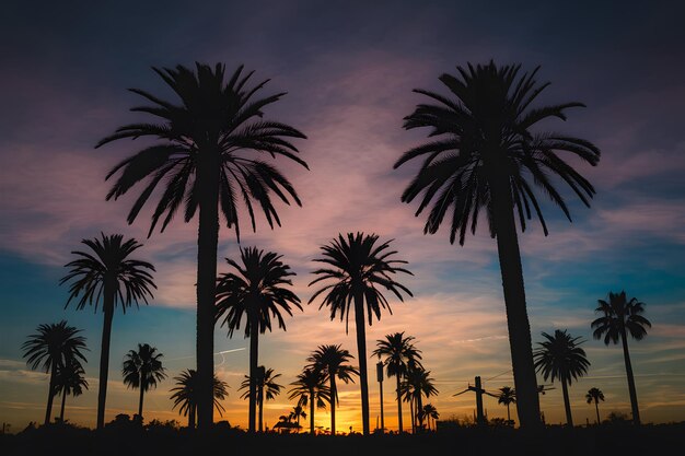 StockPhoto Palmeiras silueta do céu ao pôr-do-sol contra o céu colorido da noite