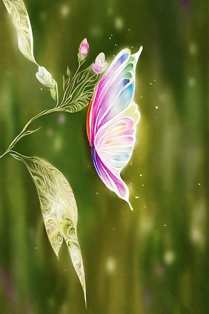 Stoffbroderie, Schmetterling, launische Vektor-Linienkunst, verschwommener Hintergrund, HD-Wasserfarbe, Effektfarbe