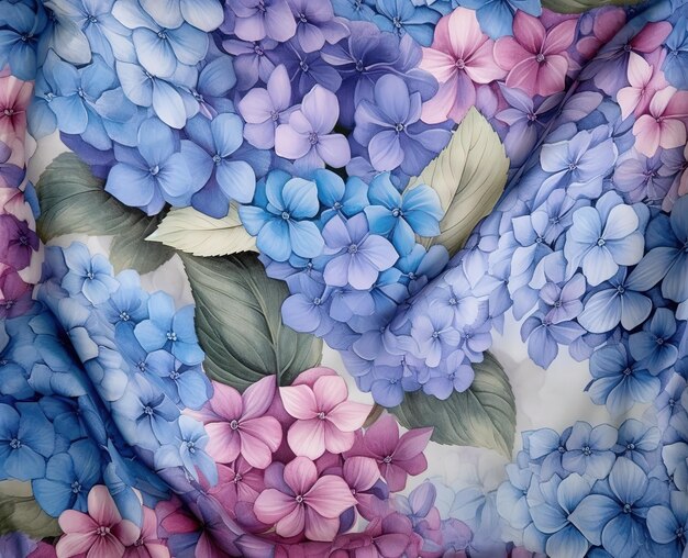 Stoffdesign aus Blumen mit Blau und Lila