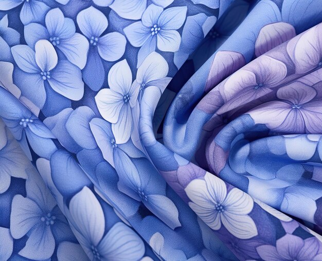 Stoffdesign aus Blumen mit Blau und Lila