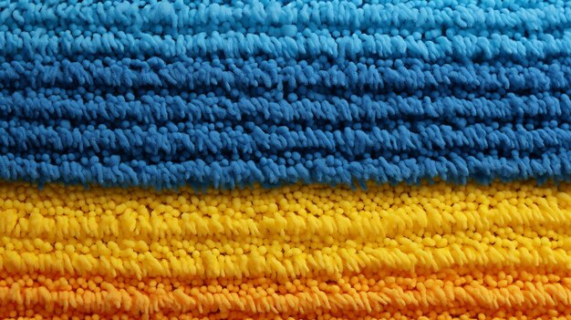 Stoffstruktur aus natürlicher Baumwolle in blauer und gelber Farbe oder Leinentextilmaterial 3D-Rendering