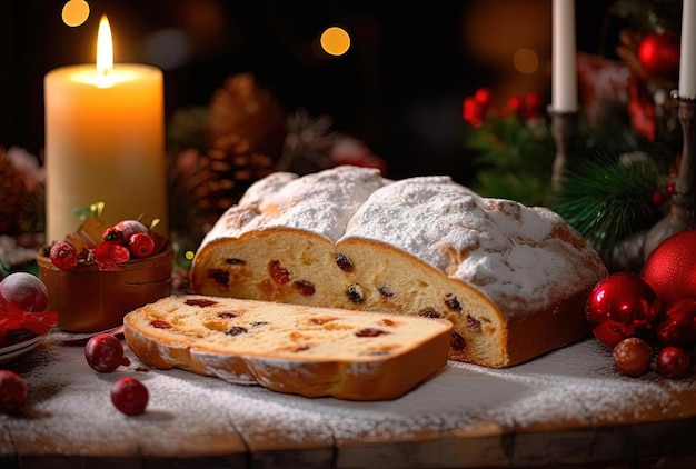 Stollen de pan de frutas tradicionales de Navidad