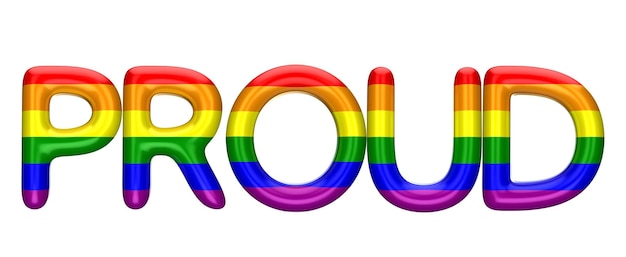 Stolzes Wort aus glänzenden LBGT-Gay-Pride-Regenbogenbuchstaben 3D-Rendering