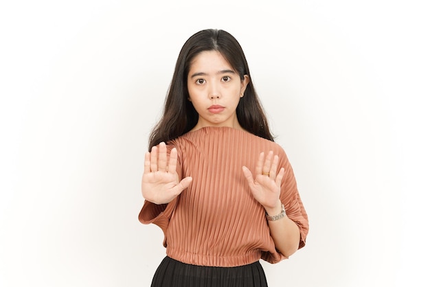 Stop oder Ablehnung Geste der schönen asiatischen Frau, Isolated On White Background