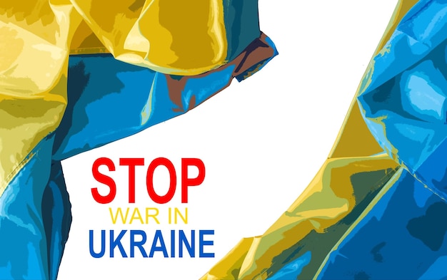 Stoppen Sie den Krieg Bannertext mit der Flagge der Ukraine Internationaler Protest Stoppen Sie den Krieg gegen die Ukraine Illustration