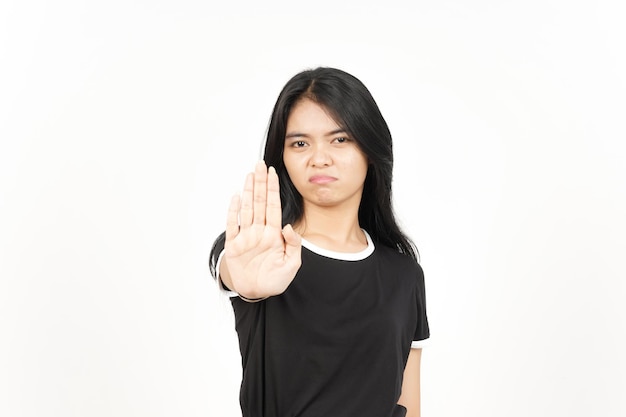 Stoppen Sie die Ablehnung Handgeste der schönen asiatischen Frau, Isolated On White Background