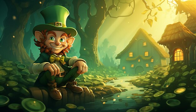 Foto stpatricks leprechaun girk estilo de desenho animado