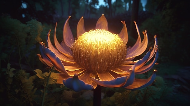 Strahlende Blüte Atemberaubende volumetrische 8K-Beleuchtung verstärkt die Schönheit einer majestätischen gelben Blume in einem üppigen grünen Feld
