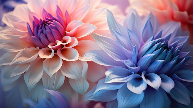Strahlende Dahlienblüten in einem Spektrum von KI-generierten Farben