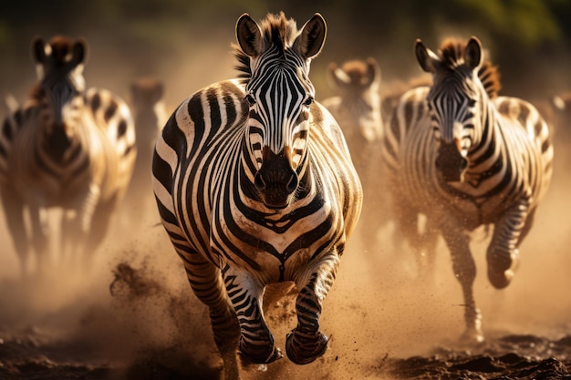 Strahlende Eleganz Ein majestätisches Zebra sonnt sich im sonnengeküssten Feld. Generative KI