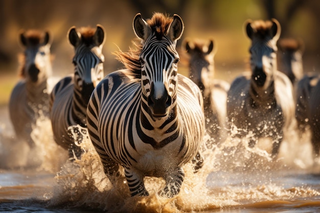 Strahlende Eleganz Ein majestätisches Zebra sonnt sich im sonnengeküssten Feld. Generative KI