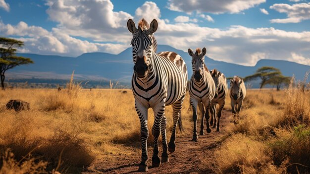 Strahlende Eleganz Ein majestätisches Zebra sonnt sich im sonnengeküssten Feld. Generative KI