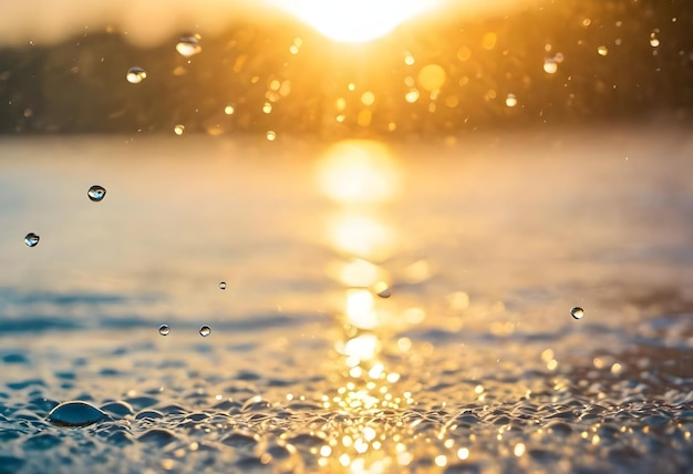 Foto strahlende reflexionen schimmernde wassertropfen beim sonnenuntergang