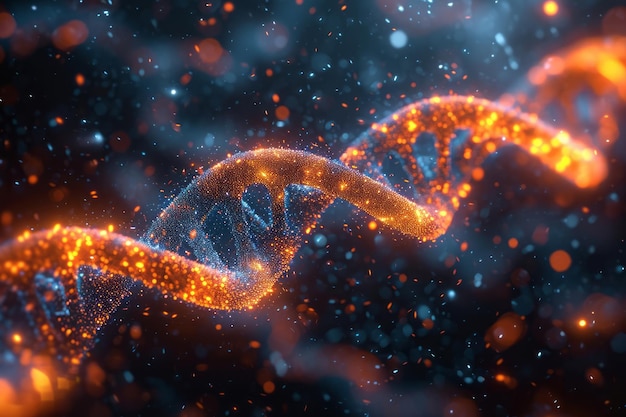 Strahlende Sternen-DNA-Stränge Molekularstruktur auf Abstract Hintergrund Sci-Fi-Illustration