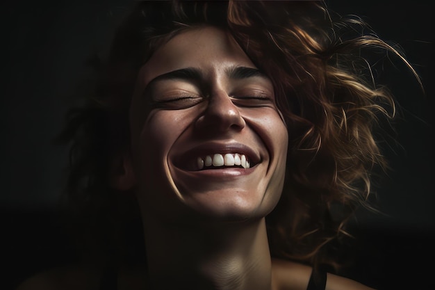 Strahlende und spielerische fesselnde Selbstporträts einer lächelnden Frau mit offenen Ausdrücken