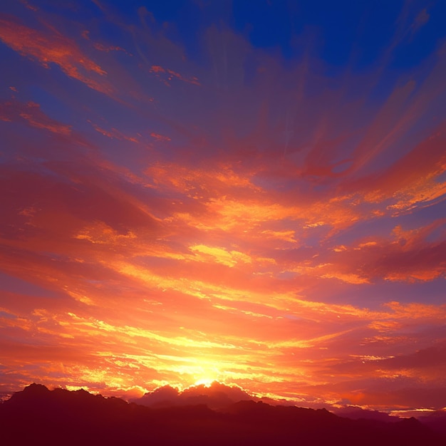 Strahlender Sonnenaufgang malt den Himmel zu einer atemberaubenden Kulisse in der Natur für soziale Medien