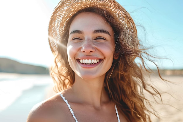 Strahlendes Lächeln an einem sonnigen Strandtag Generative KI