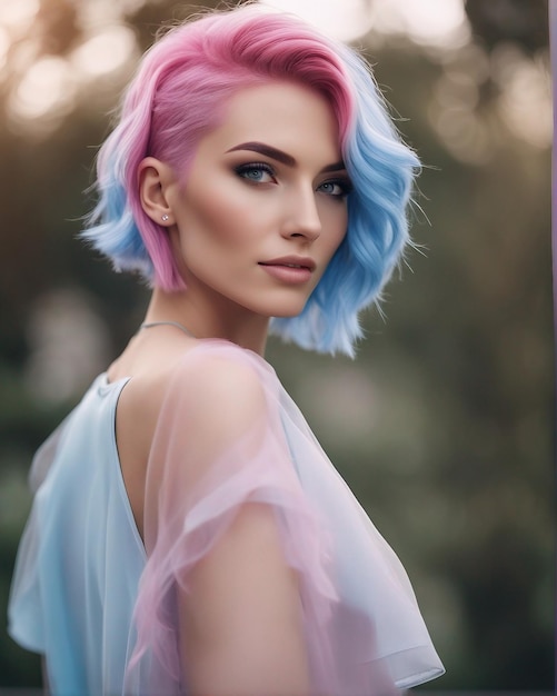 Strahlendes rosafarbenes und himmelblaues Haar für Frauen, das hell leuchtet