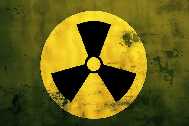 Foto strahlungs-symbol gelb und schwarz metallisches zeichen risiko radioaktive leistung gefährlicher reaktor warnung energie.