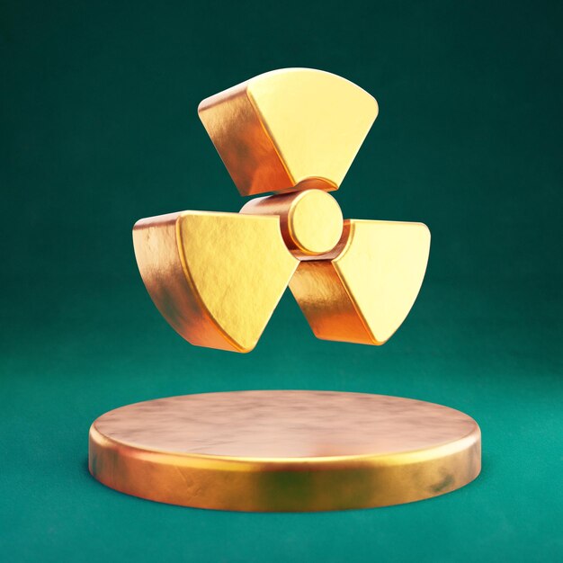 Strahlungssymbol. Fortuna Gold Strahlungssymbol mit Tidewater Green Hintergrund. 3D-gerendertes Social Media-Symbol.