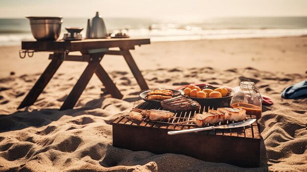 Strand-Barbecue-Party von der KI generiert