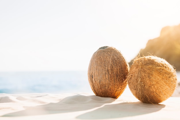 Foto strand hintergrund mit kokosnuss