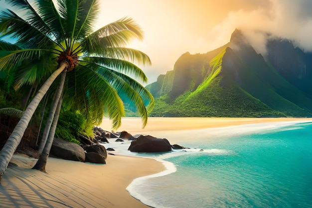 Strand mit Blick auf die Berge und das Meer