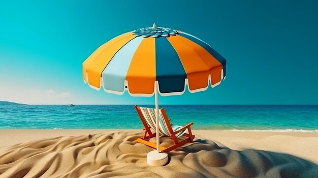 Strand mit Sonnenschirm Sommer- und Urlaubskonzept