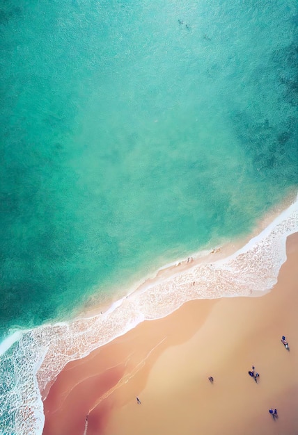 Strand mit türkisfarbenem Meerwasser. Draufsicht auf schönen weißen Sand.