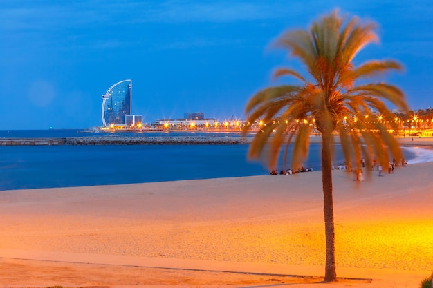 Strand von Barceloneta in Barcelona bei Nacht Spanien