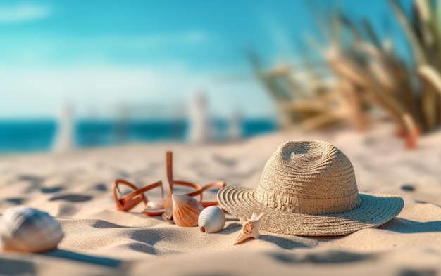 Foto strandaccessoires auf sandigem sommerhintergrund