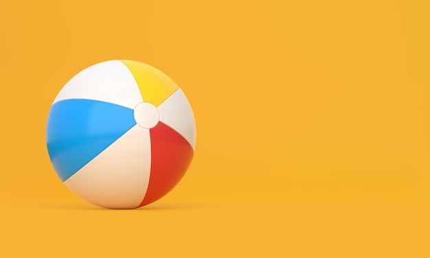 Strandball auf orangefarbenem Hintergrund Sommerurlaubskonzept 3D-Renderillustration