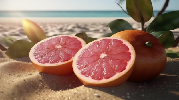 Strandbild mit köstlicher generativer Grapefruit-KI