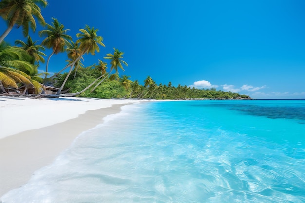 Strandglück, weißer Sand, kristallklares Wasser und wogende Palmen