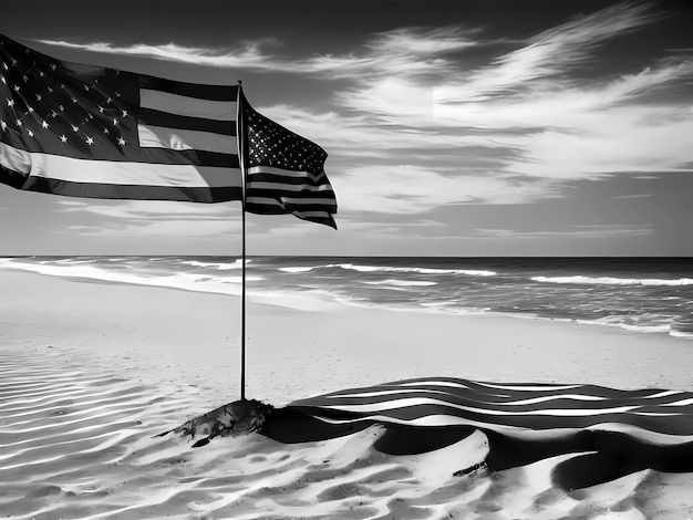 Foto strandhintergrund monochromatische landschaft sterne und streifen der amerikanischen flagge