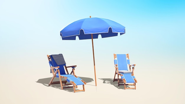 Strandkörbe mit Sonnenschirm 3D-Modell