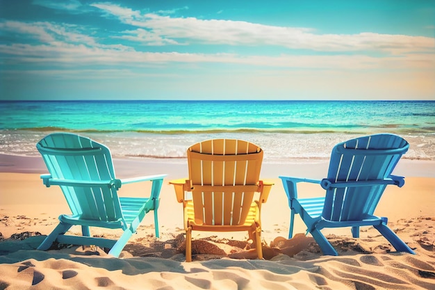 Strandliegen in der Nähe des Meeres Sommerurlaubskonzept Sommerurlaub Urlaub Tourismus Banner