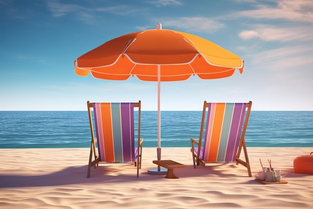 Strandschirm mit Stühlen auf der Sandillustration