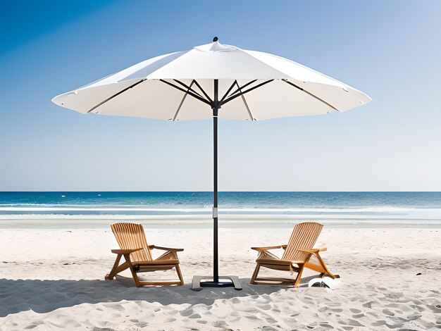 Foto strandstuhl und regenschirm an einem sonnigen sommertag