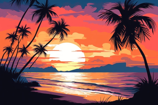 Strandszene bei Sonnenuntergang Schönes Illustrationsbild Generative KI