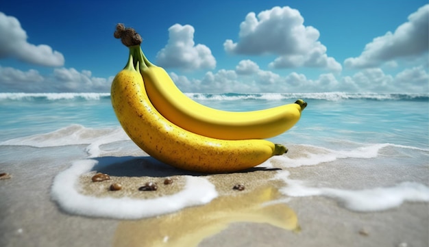 Strandszene mit einer tropischen Banane. Generative KI