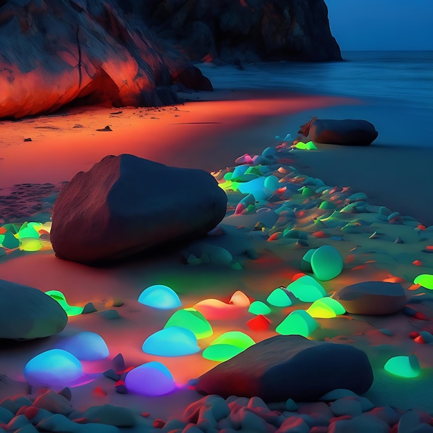 Strandtapete mit fluoreszierenden Steinen