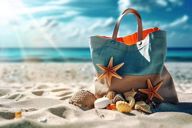 Strandtasche mit Accessoires Ai Sommer-Hintergrund