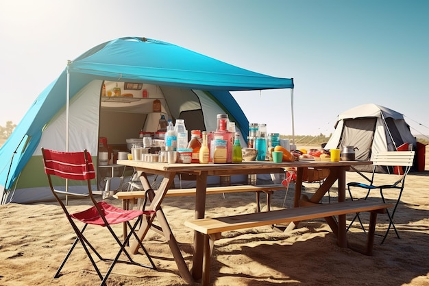 Strandurlaub-Campingszene