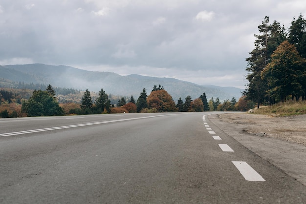 Foto straße, fahrbahn, bergstraße im nebel, road trip