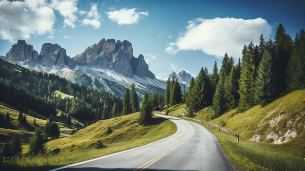 Straße in den Dolomiten an einem Sommertag in Italien