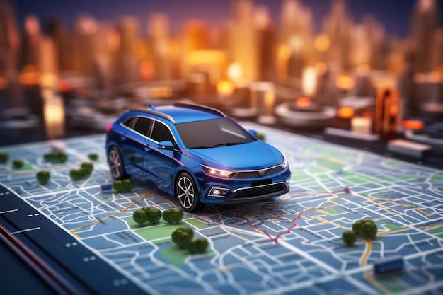 Straße mit GPS-Navigation auf Stadtplan Autostraße Autobahn Straßenkarte Generative KI