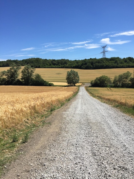 Straße mitten auf dem Feld gegen den Himmel