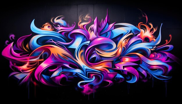 Foto straßen-inspirierter graffiti-hintergrund mit einer fusion von blau-rosa und schwarzen farben